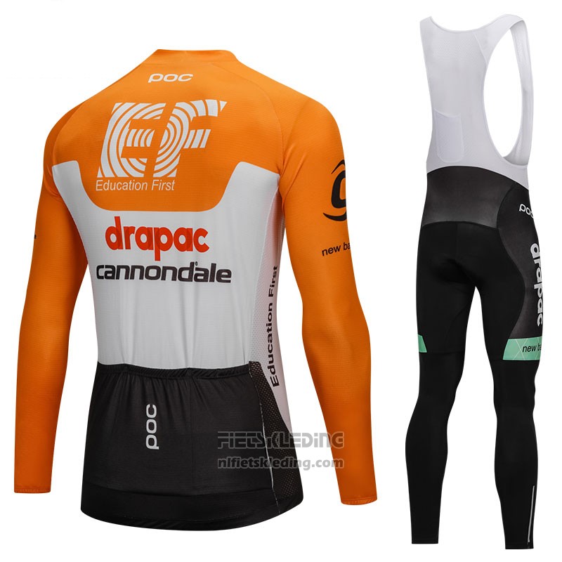 2018 Fietskleding Cannondale Drapac Wit en Oranje Lange Mouwen en Koersbroek